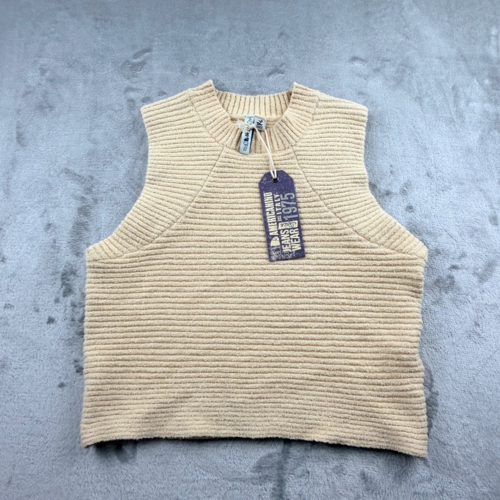 NWT Americanino Women's Large Tan Ribbed Knit Sleeveless Crop Top Sweater